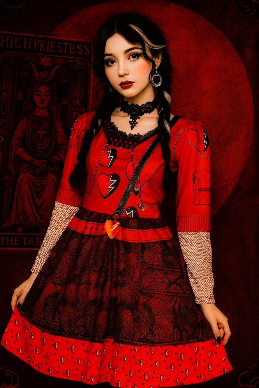 AmzBarley Girl's Whimsygoth Halloween Dress Red Black Costume Size 150 (10-12)